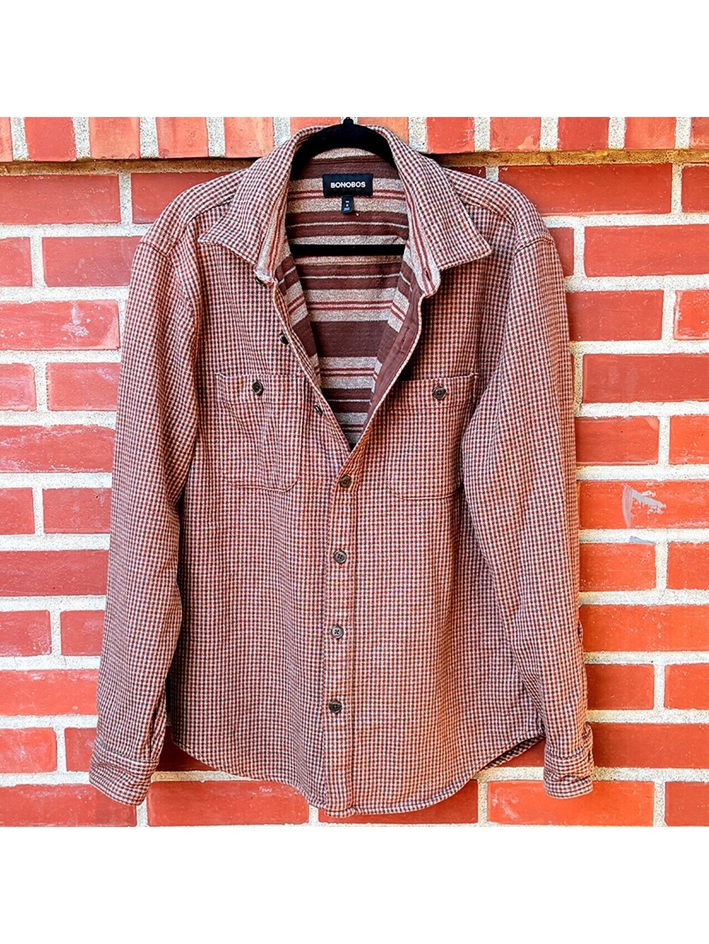 Bonobos Men's Medium Brown Checkered Button-Up Shirt